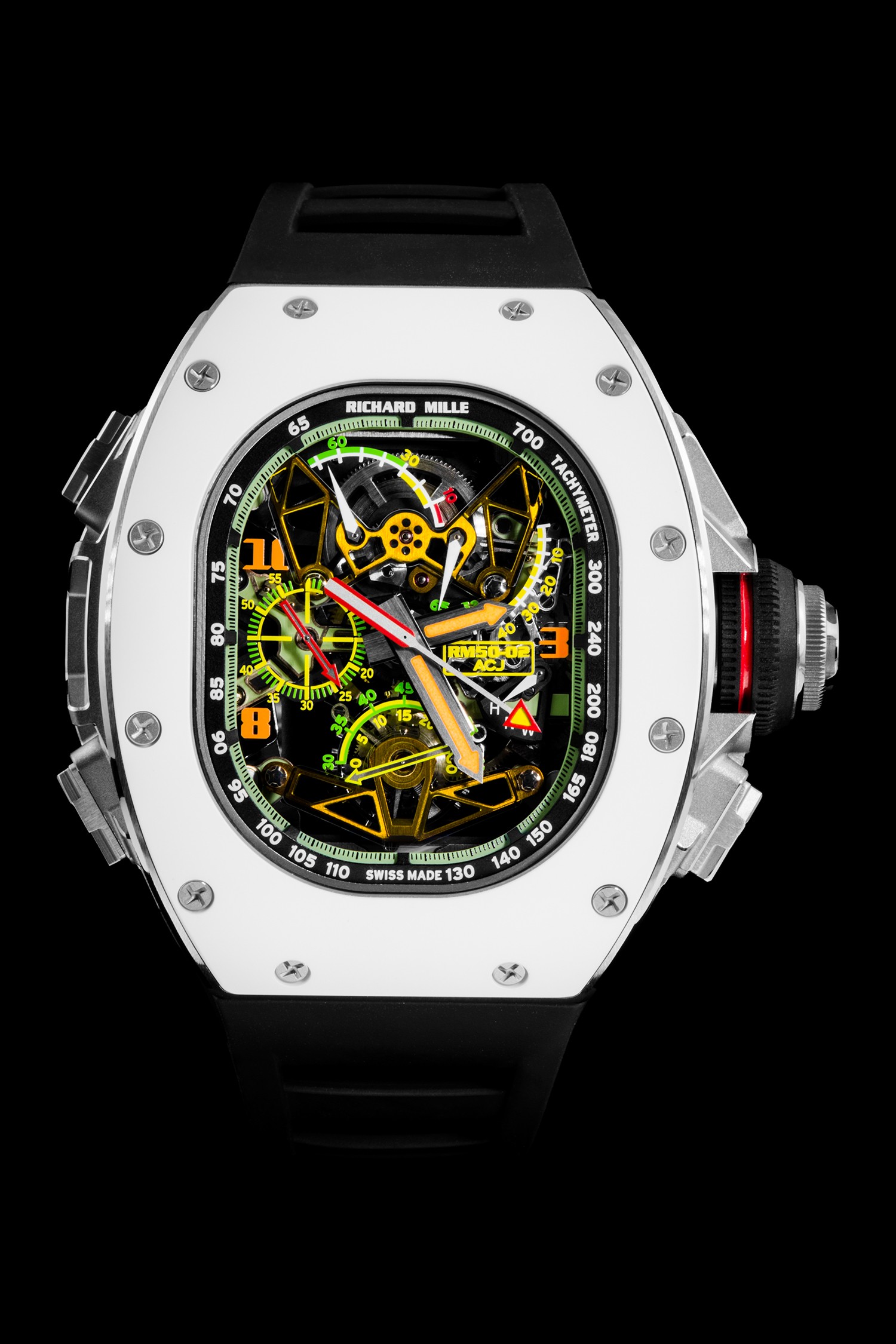 Richard Mille RM11-03 Red TPT Quartz Automatic Flyback Chronograph Watch RM11-03Richard Mille RM11-03 Rose Gold & Titanium with Green Rubber Automatic Winding Flyback Chronograph RG Ti