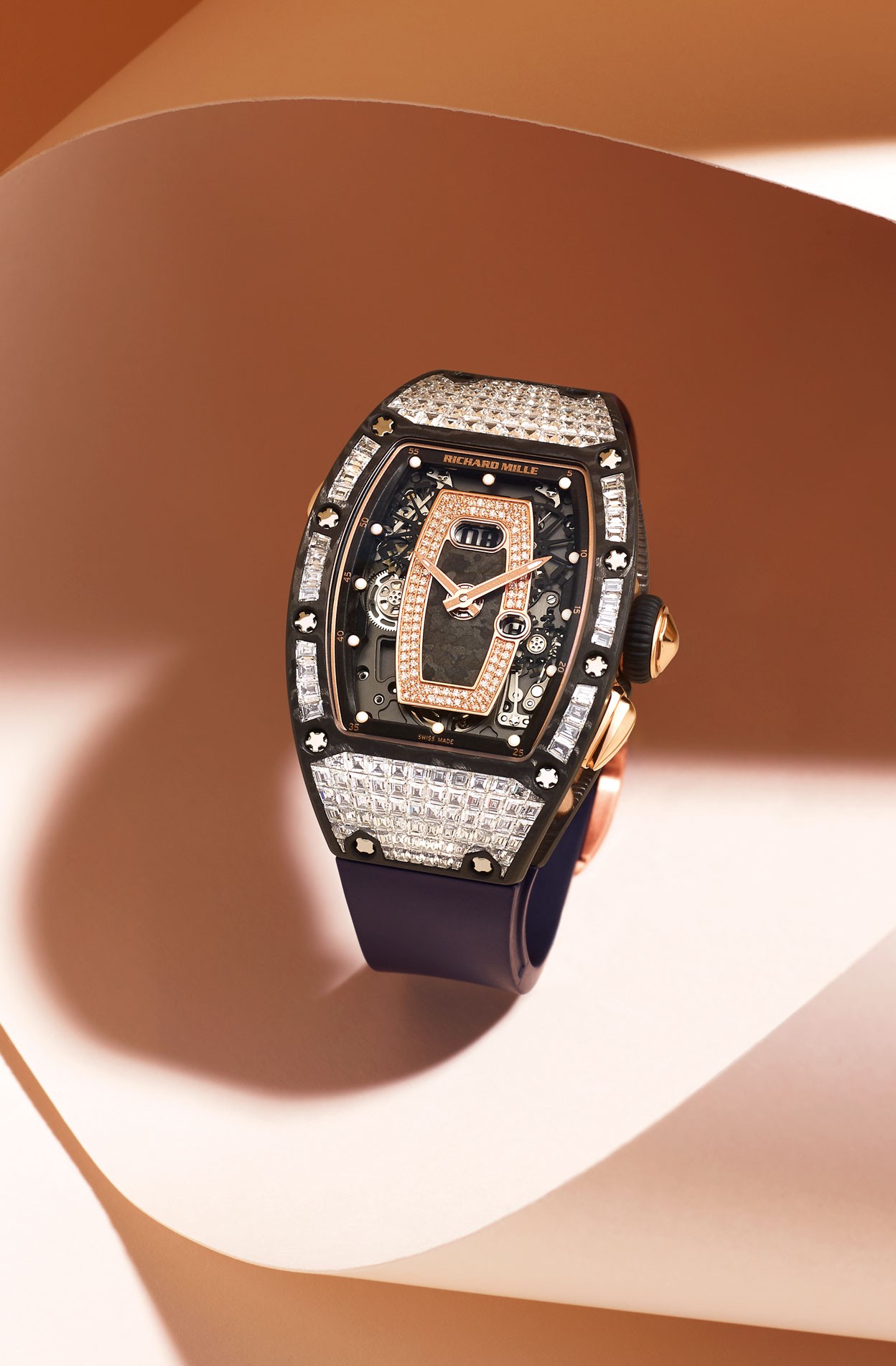 Richard Mille Rose Gold Yohan Blake Custom All Full Baguette Diamonds on Bracelet.